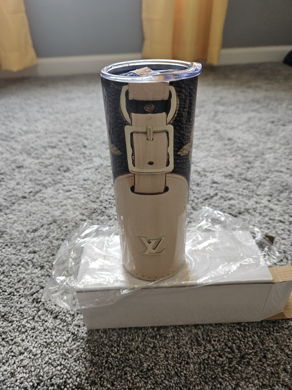 Designer-Inspired Black & Beige Leather Travel Tumbler Sleeve